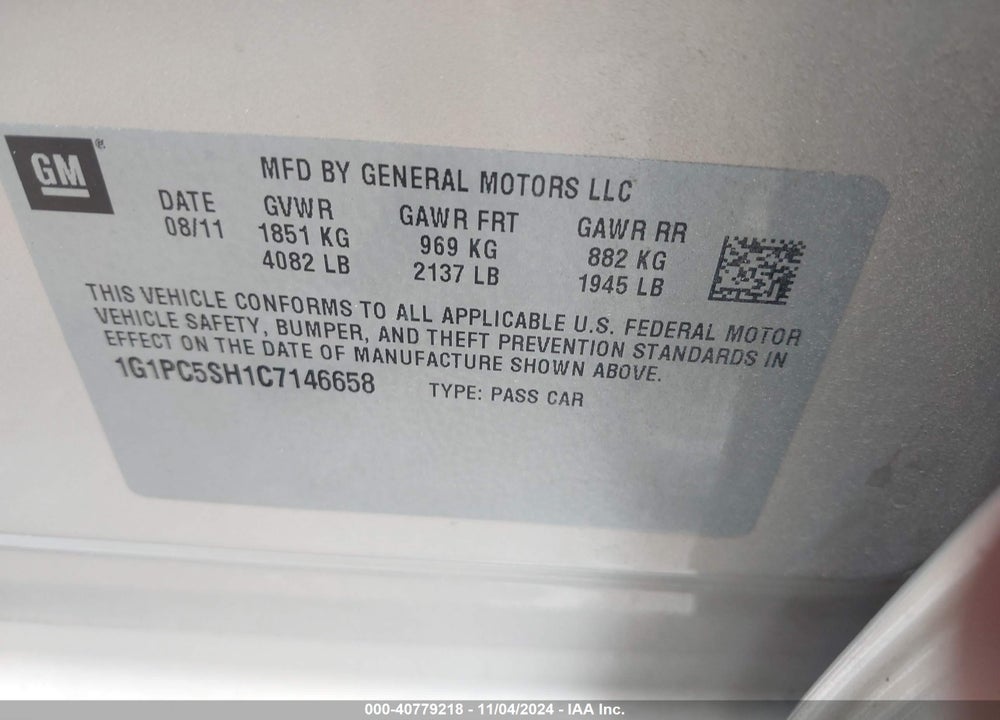 2012 CHEVROLET CRUZE LS VIN: 1G1PC5SH1C7146658