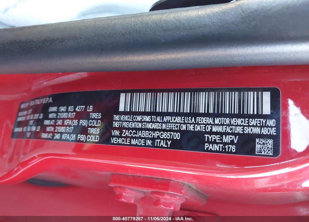 2017 JEEP RENEGADE LATITUDE FWD VIN: ZACCJABB2HPG65700