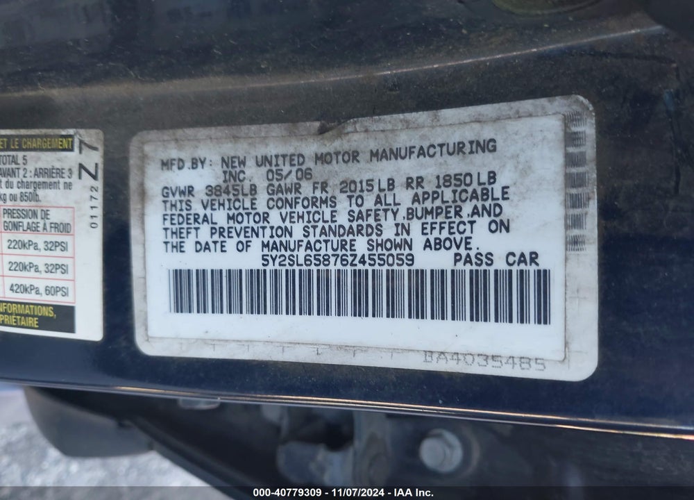 2006 PONTIAC VIBE VIN: 5Y2SL65876Z455059
