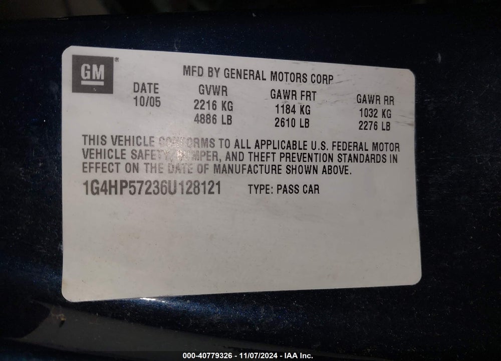 2006 BUICK LUCERNE CX VIN: 1G4HP57236U128121