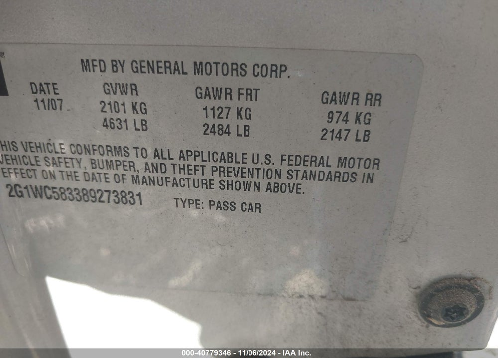 2008 CHEVROLET IMPALA LT VIN: 2G1WC583389273831