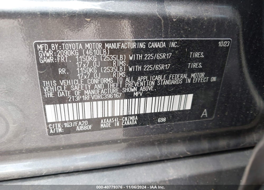 2024 TOYOTA RAV4 XLE VIN: 2T3P1RFV0RC396167