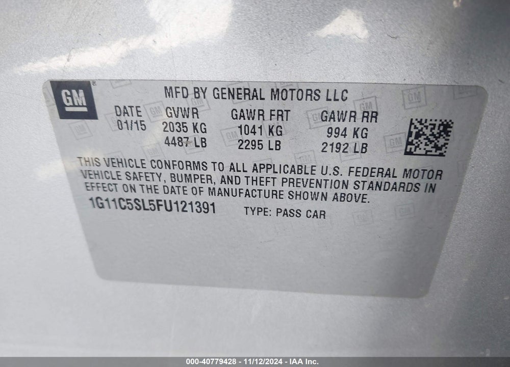 2015 CHEVROLET MALIBU VIN: 1G11C5SL5FU121391