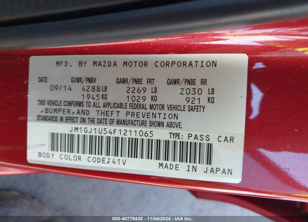 2015 MAZDA 6 I SPORT VIN: JM1GJ1U54F1211065
