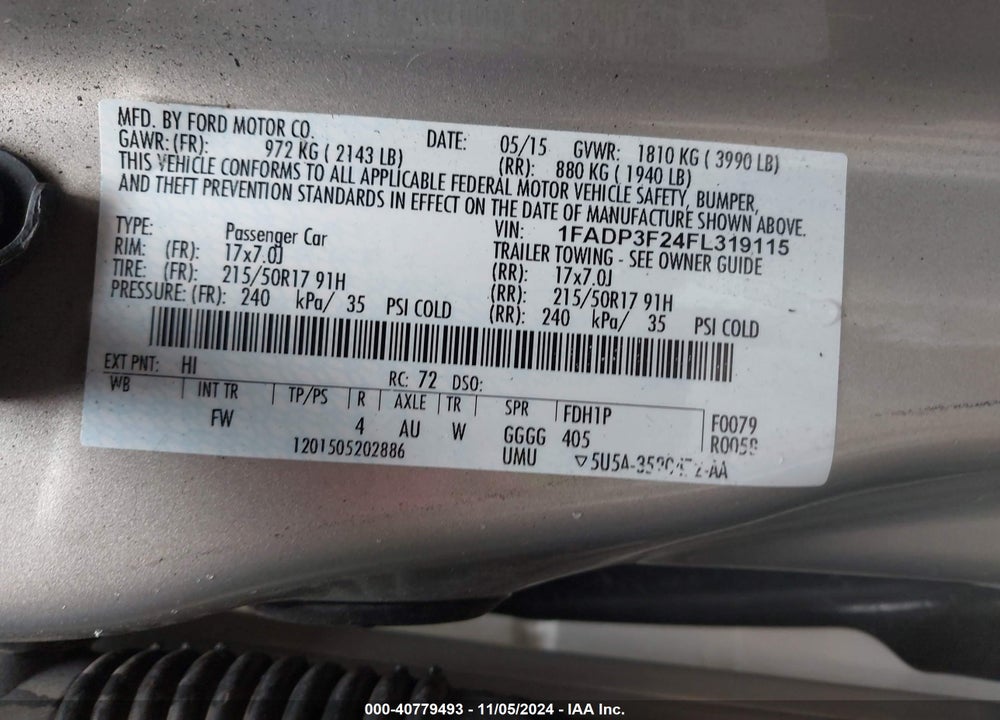 2015 FORD FOCUS SE VIN: 1FADP3F24FL319115