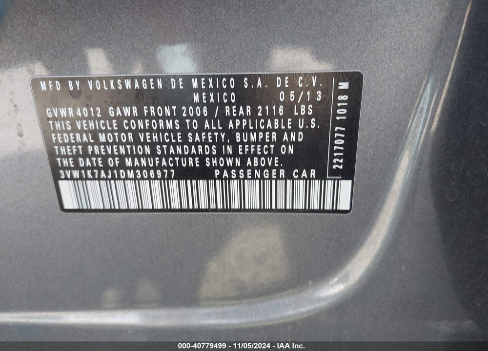 2013 VOLKSWAGEN JETTA 2.0L S VIN: 3VW1K7AJ1DM306977