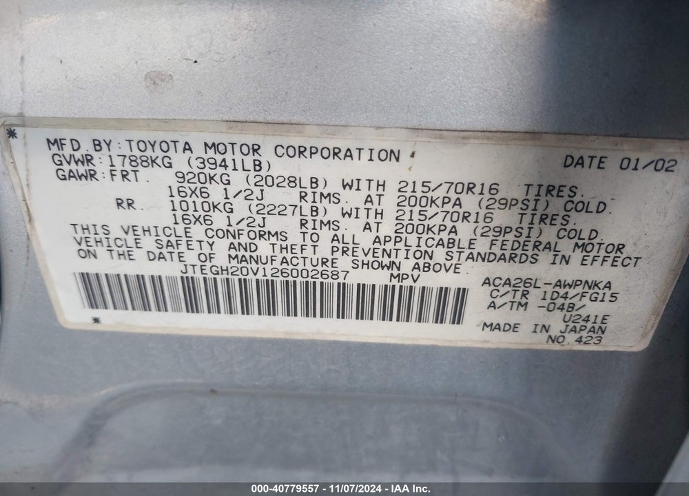 2002 TOYOTA RAV4 VIN: JTEGH20V126002687