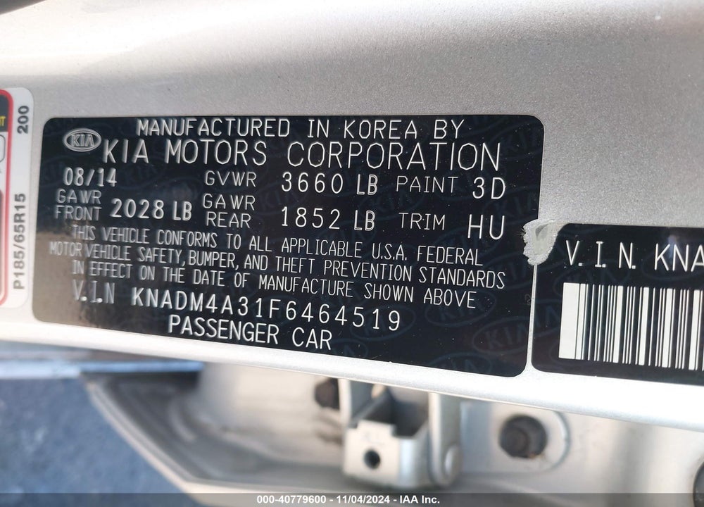 2015 KIA RIO LX VIN: KNADM4A31F6464519