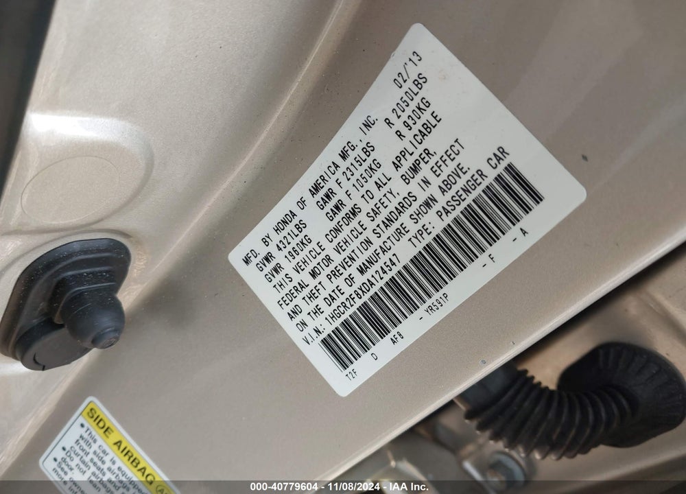 2013 HONDA ACCORD EX-L VIN: 1HGCR2F8XDA124547