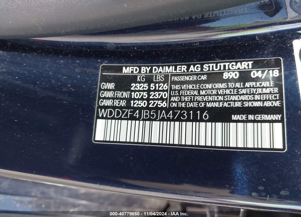 2018 MERCEDES-BENZ E 300 VIN: WDDZF4JB5JA473116