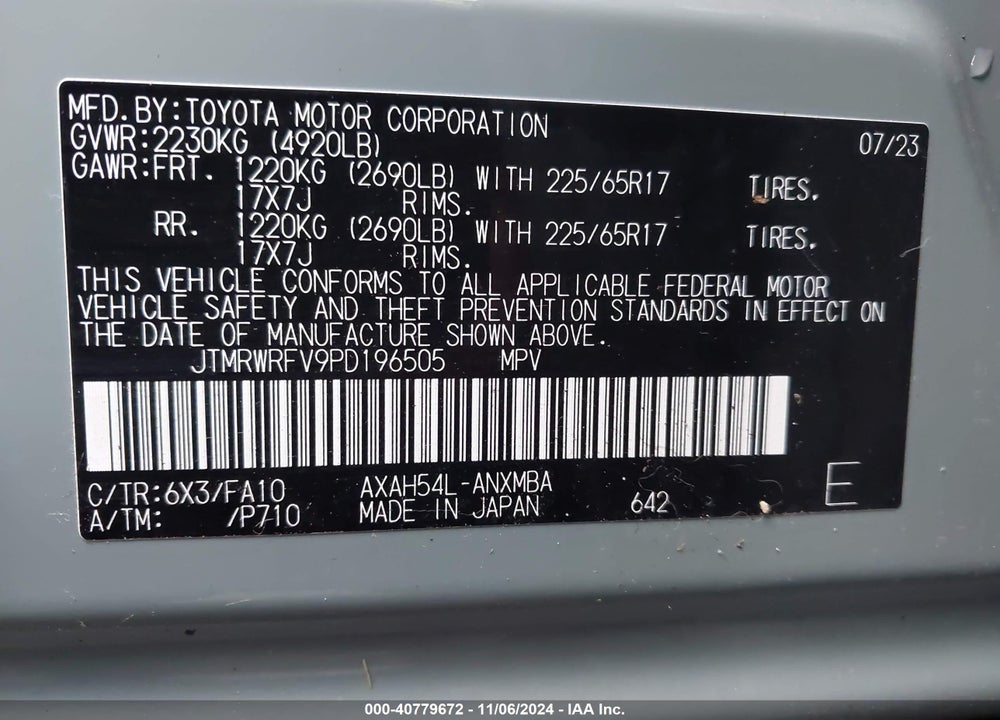 2023 TOYOTA RAV4 HYBRID XLE VIN: JTMRWRFV9PD196505