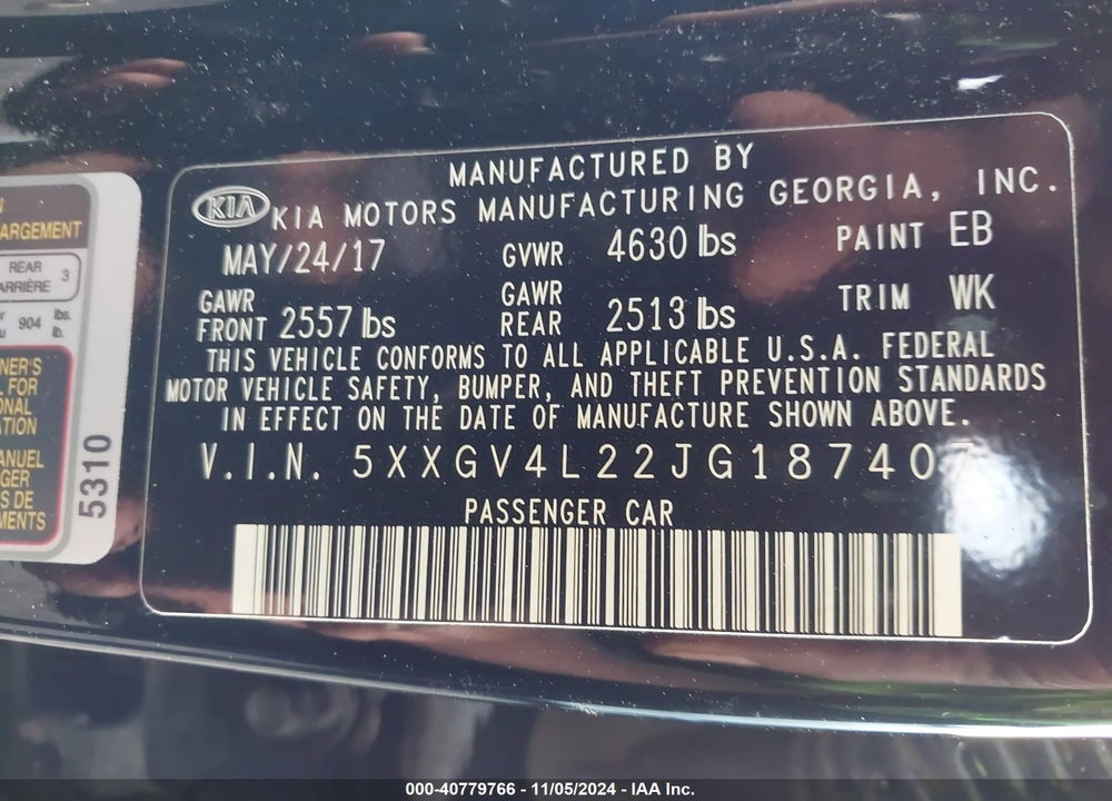 2018 KIA OPTIMA SX TURBO VIN: 5XXGV4L22JG187407