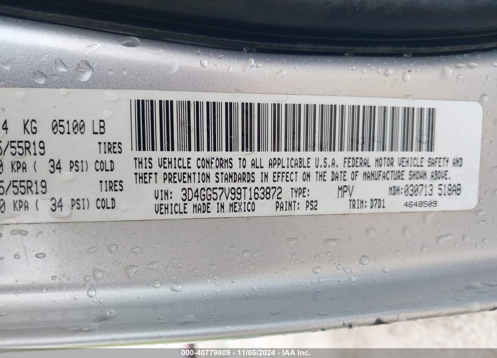 2009 DODGE JOURNEY SXT VIN: 3D4GG57V99T163872