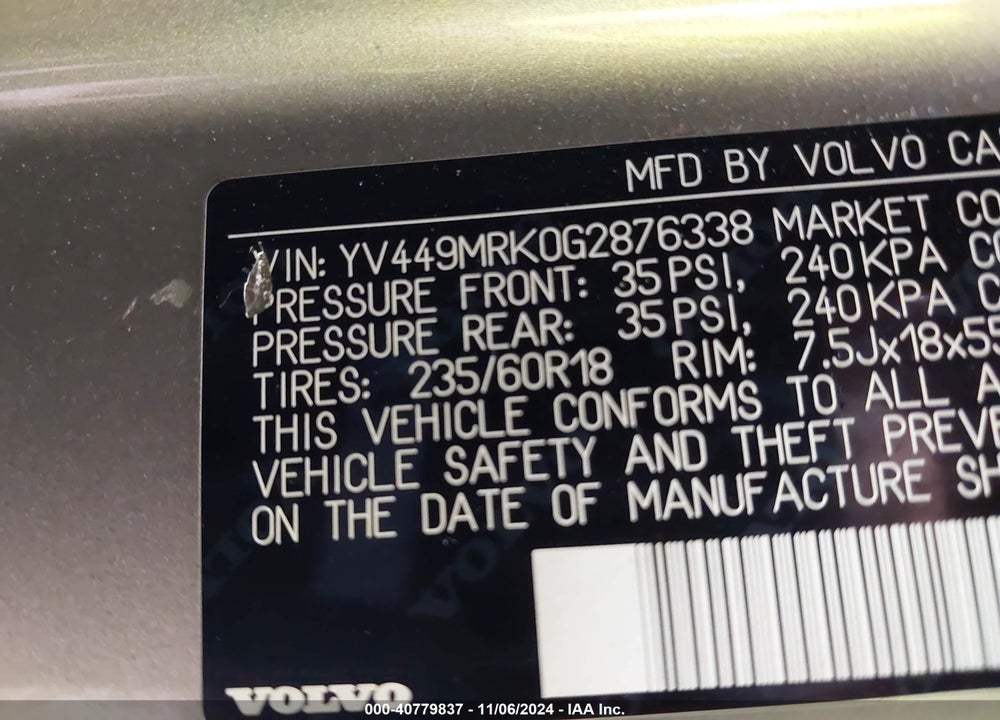 2016 VOLVO XC60 T6 DRIVE-E VIN: YV449MRK0G2876338