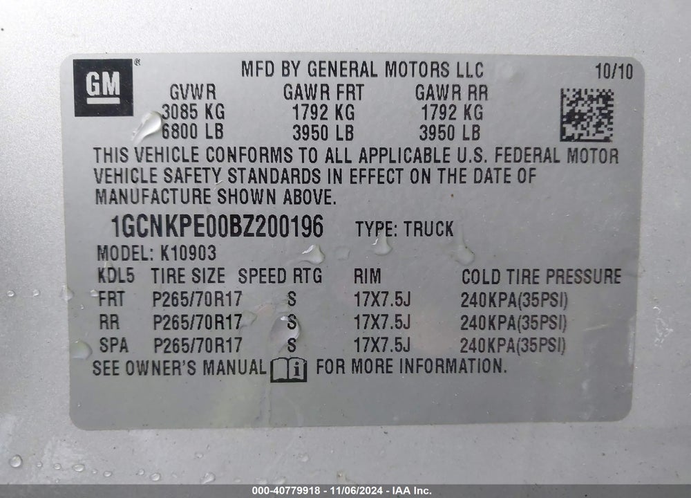 2011 CHEVROLET SILVERADO 1500 WORK TRUCK VIN: 1GCNKPE00BZ200196