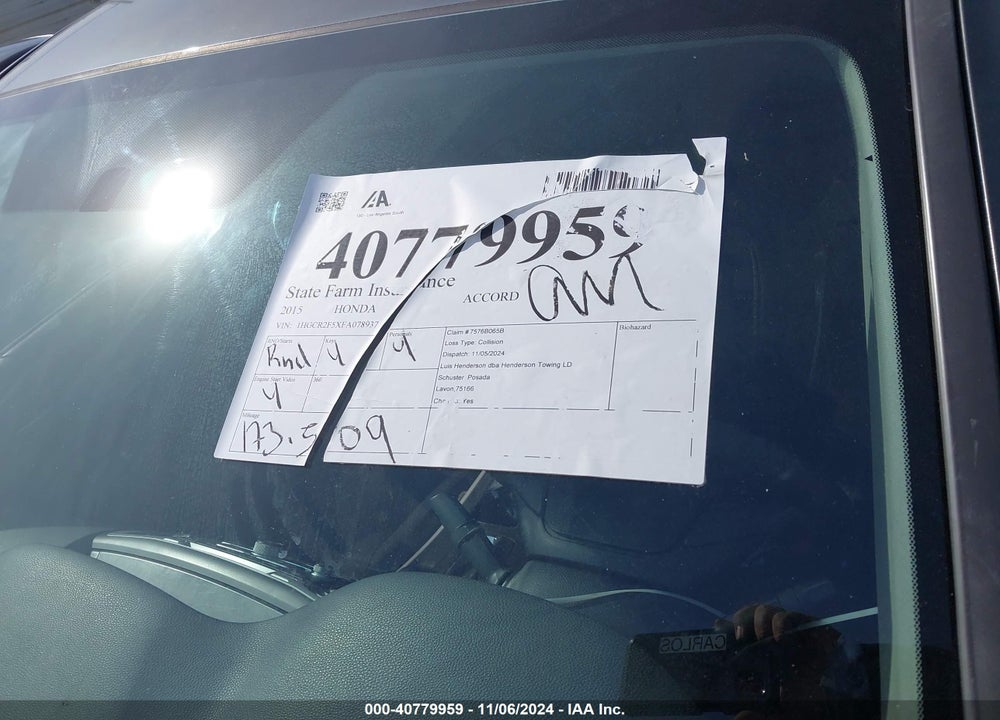 2015 HONDA ACCORD SPORT VIN: 1HGCR2F5XFA078937