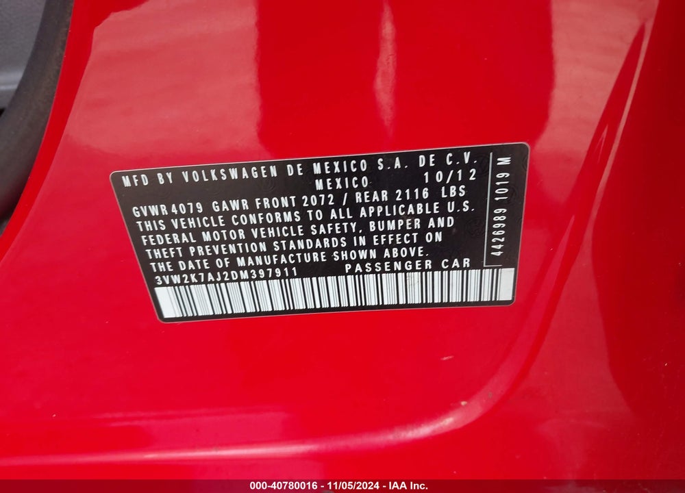 2013 VOLKSWAGEN JETTA 2.0L S VIN: 3VW2K7AJ2DM397911