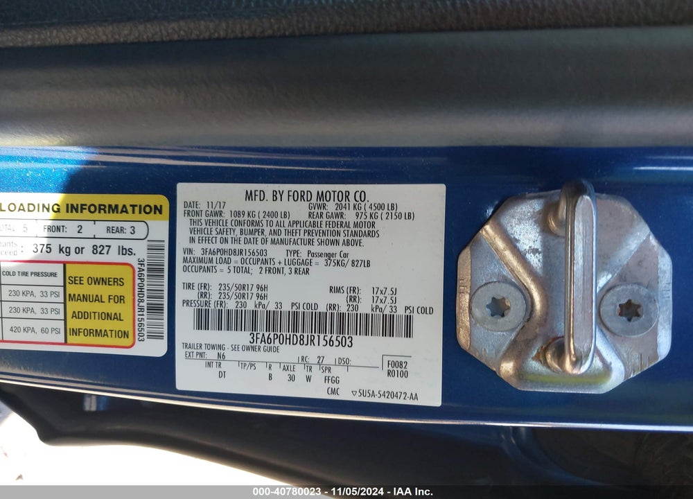 2018 FORD FUSION SE VIN: 3FA6P0HD8JR156503