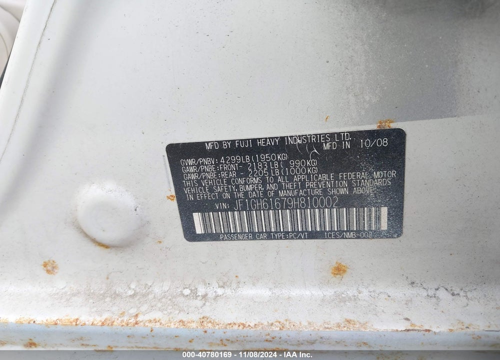 2009 SUBARU IMPREZA 2.5I VIN: JF1GH61679H810002