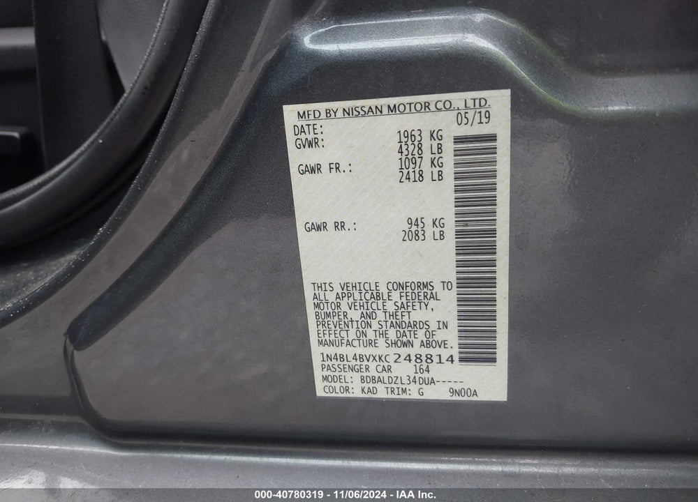 2019 NISSAN ALTIMA 2.5 S VIN: 1N4BL4BVXKC248814