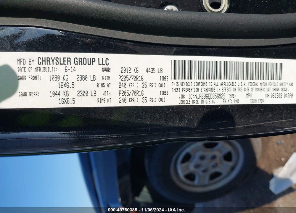 2014 JEEP PATRIOT SPORT VIN: 1C4NJPBB6ED856929