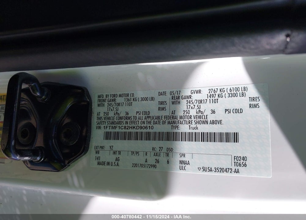 2017 FORD F-150 XL VIN: 1FTMF1C82HKD90610