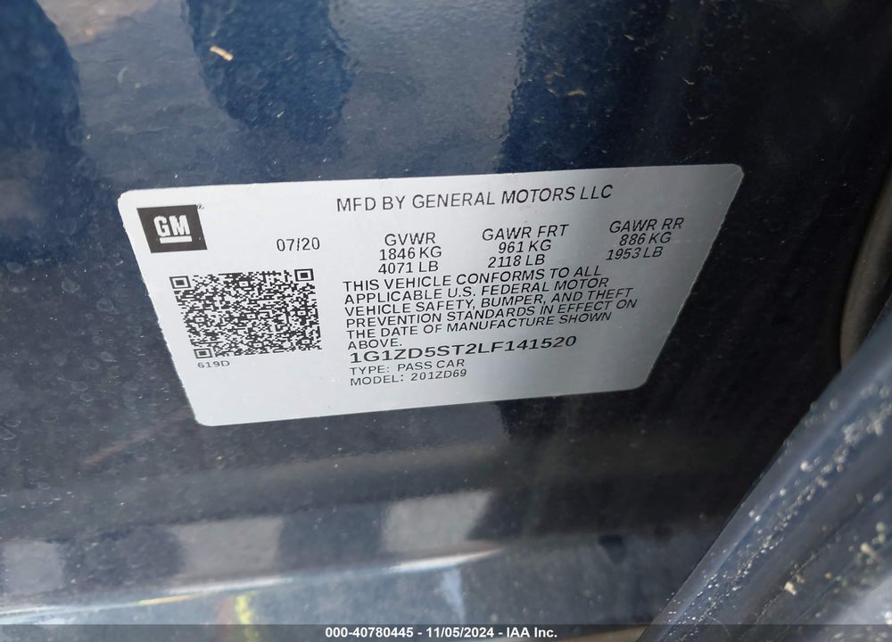 2020 CHEVROLET MALIBU FWD LT VIN: 1G1ZD5ST2LF141520