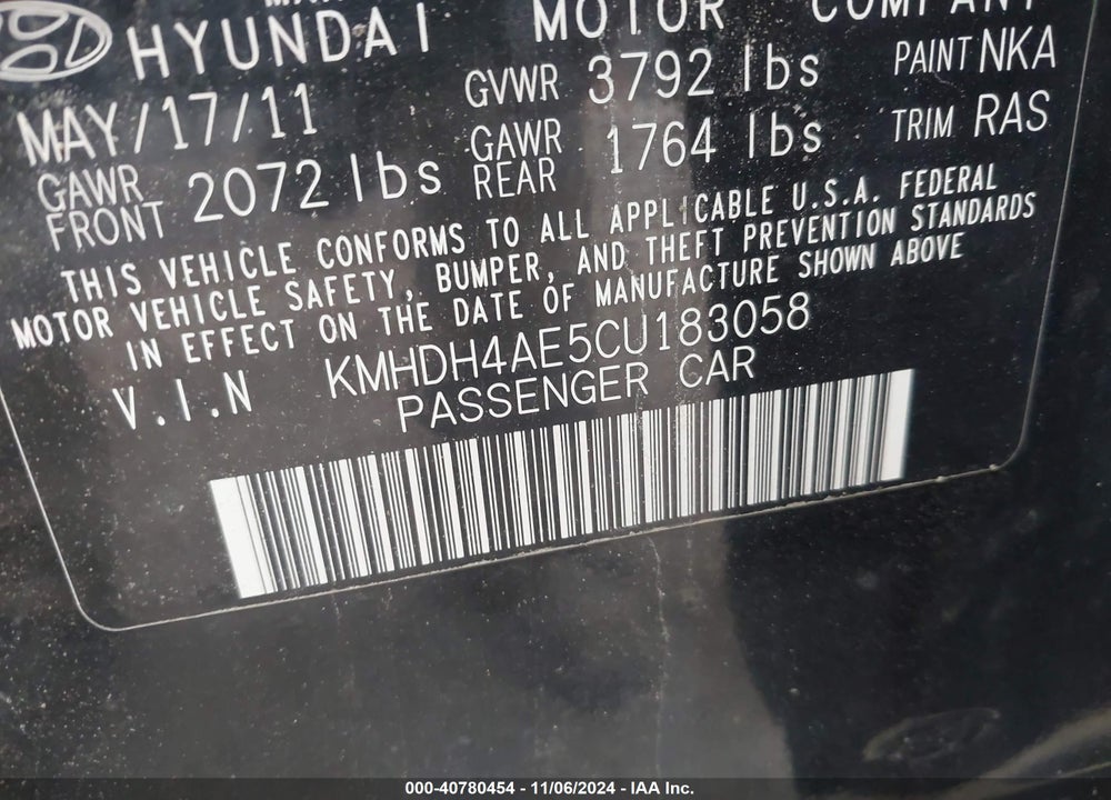 2012 HYUNDAI ELANTRA GLS (ULSAN PLANT) VIN: KMHDH4AE5CU183058