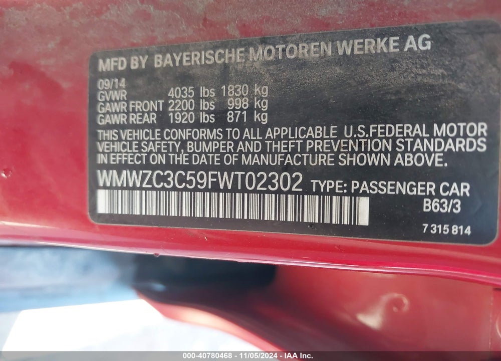 2015 MINI COUNTRYMAN COOPER S VIN: WMWZC3C59FWT02302