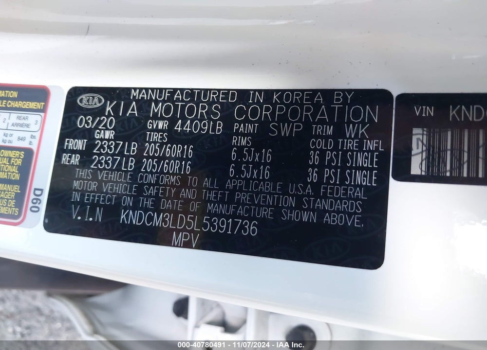 2020 KIA NIRO VIN: KNDCM3LD5L5391736