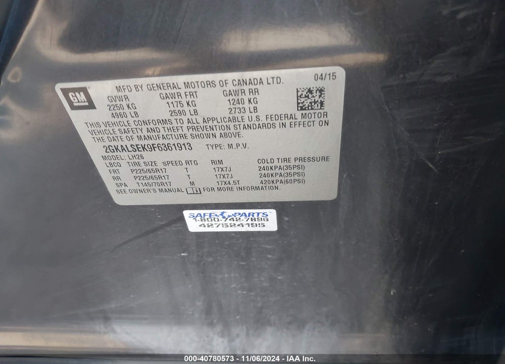 2015 GMC TERRAIN SLT-1 VIN: 2GKALSEK9F6361913