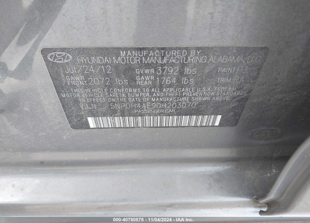2013 HYUNDAI ELANTRA GLS VIN: 5NPDH4AE9DH203070