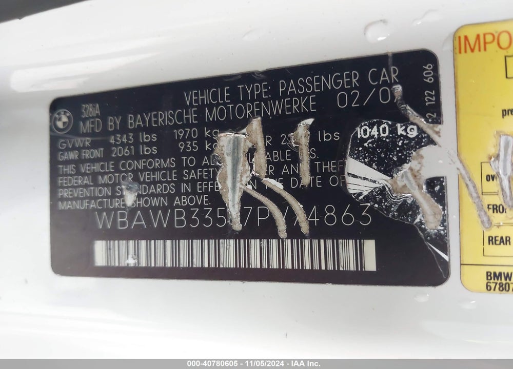 2007 BMW 328I VIN: WBAWB33537PV74863
