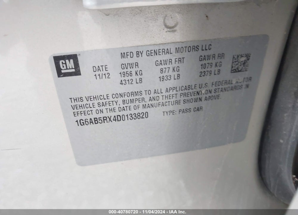 2013 CADILLAC ATS LUXURY VIN: 1G6AB5RX4D0133820