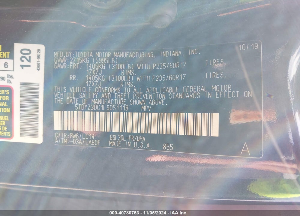 2020 TOYOTA SIENNA XLE VIN: 5TDYZ3DC1LS051118