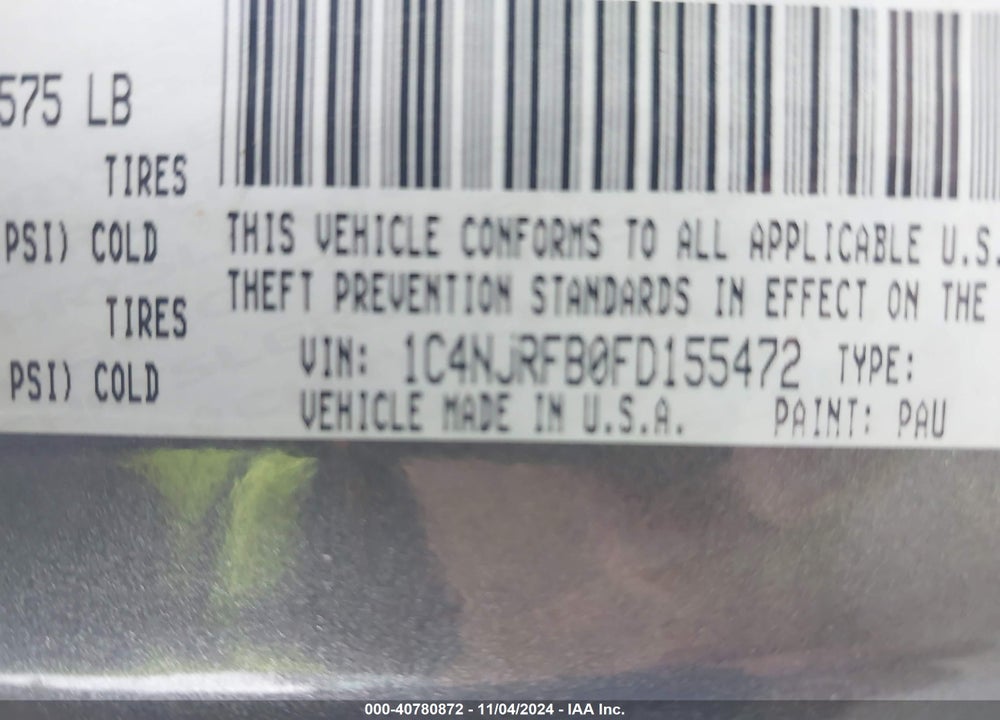 2015 JEEP PATRIOT HIGH ALTITUDE EDITION VIN: 1C4NJRFB0FD155472