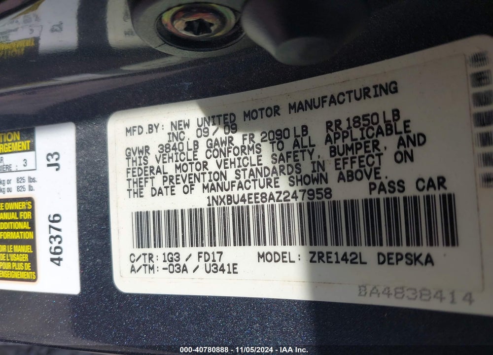 2010 TOYOTA COROLLA S VIN: 1NXBU4EE8AZ247958