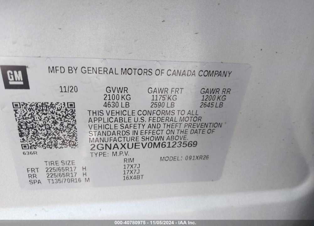 2021 CHEVROLET EQUINOX AWD LT VIN: 2GNAXUEV0M6123569