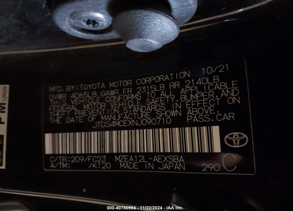 2022 TOYOTA COROLLA SE VIN: JTDS4MCEXNJ090710