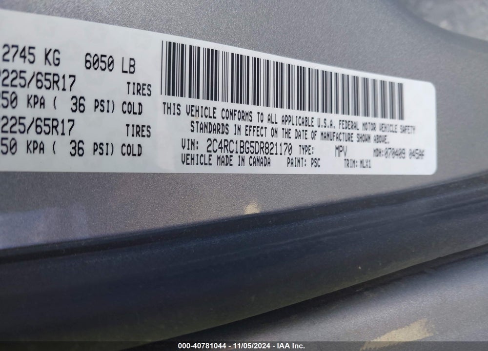 2013 CHRYSLER TOWN & COUNTRY TOURING VIN: 2C4RC1BG5DR821170