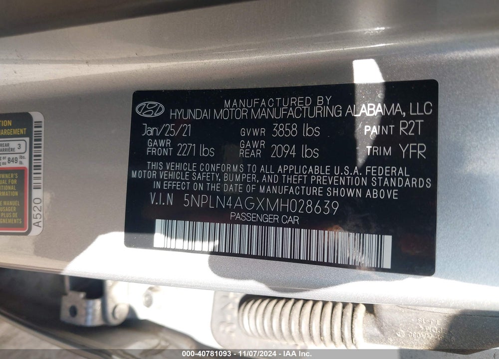 2021 HYUNDAI ELANTRA SEL VIN: 5NPLN4AGXMH028639