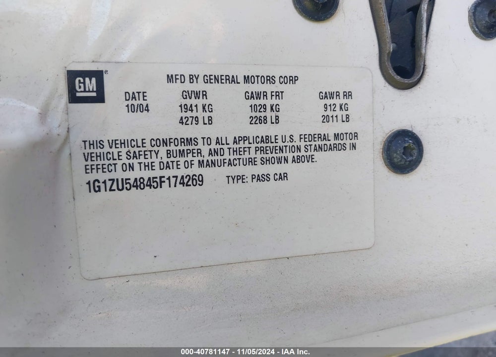 2005 CHEVROLET MALIBU LT VIN: 1G1ZU54845F174269