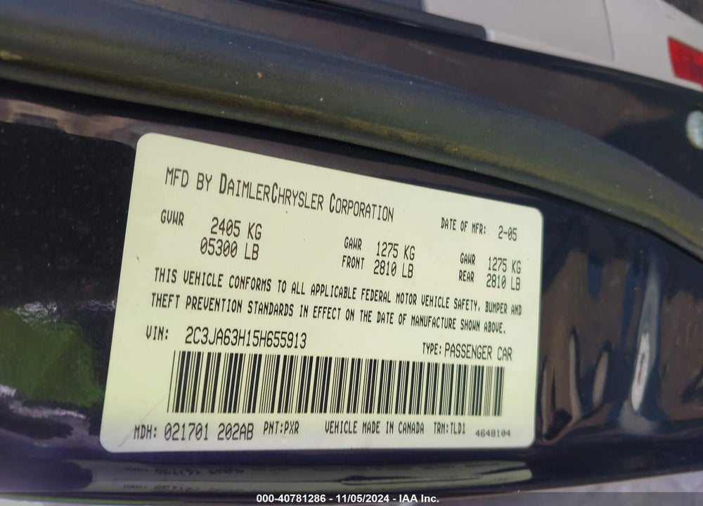 2005 CHRYSLER 300C VIN: 2C3JA63H15H655913