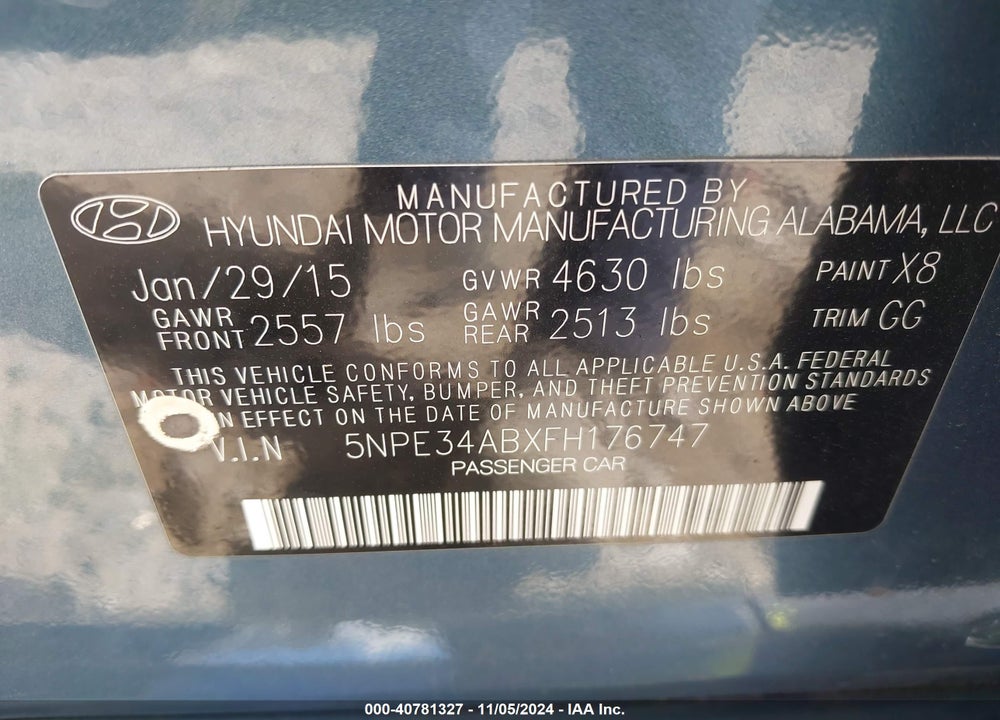 2015 HYUNDAI SONATA LIMITED 2.0T VIN: 5NPE34ABXFH176747