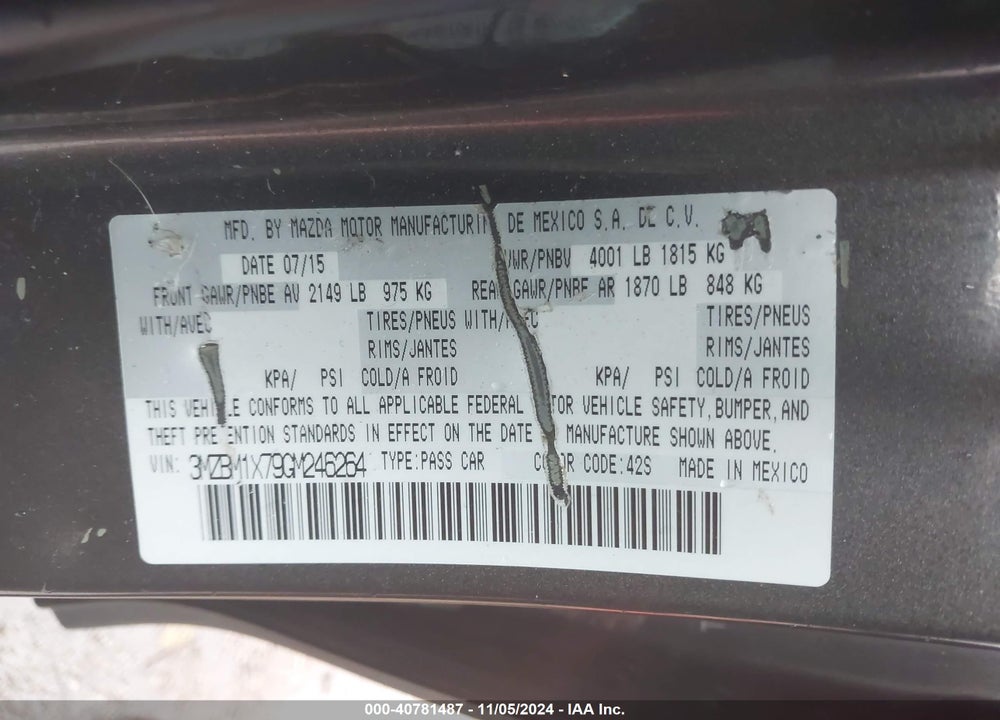 2016 MAZDA 3 I GRAND TOURING VIN: 3MZBM1X79GM246264