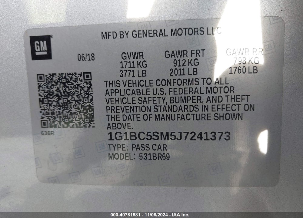 2018 CHEVROLET CRUZE LS AUTO VIN: 1G1BC5SM5J7241373