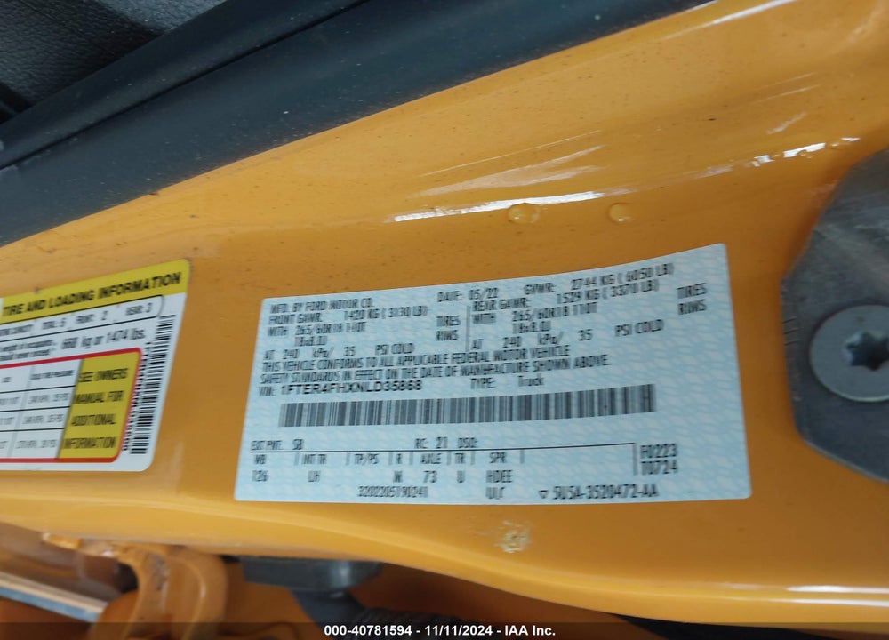 2022 FORD RANGER XLT VIN: 1FTER4FHXNLD35868