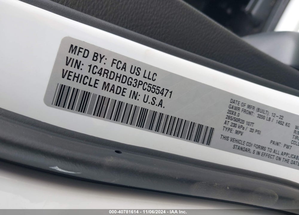 2023 DODGE DURANGO GT LAUNCH EDITION RWD VIN: 1C4RDHDG3PC555471