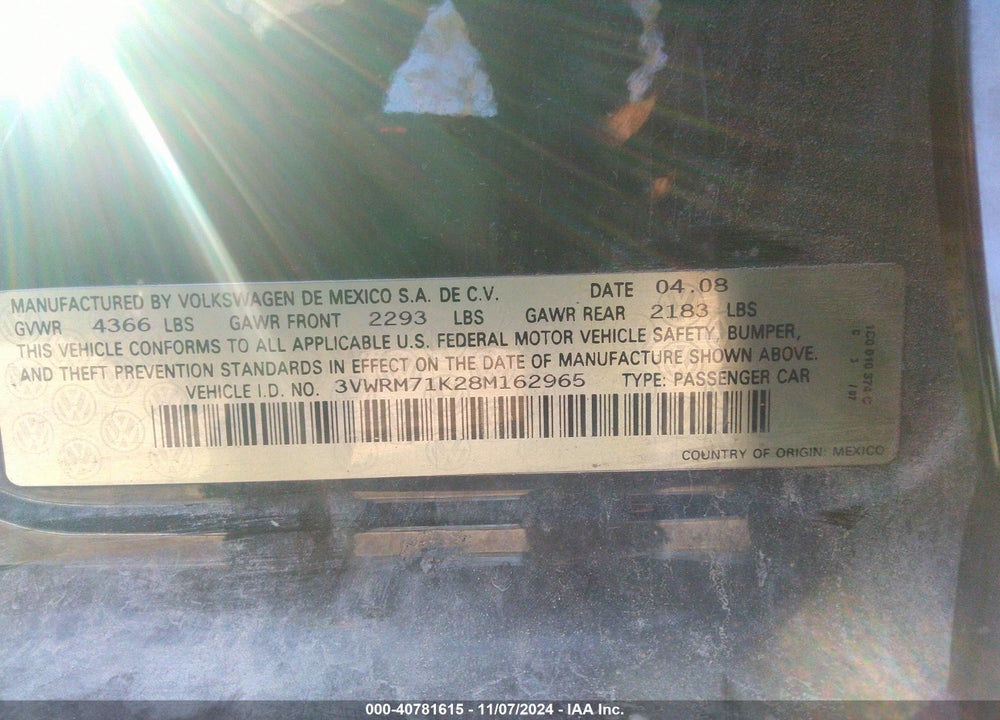 2008 VOLKSWAGEN JETTA SE/SEL VIN: 3VWRM71K28M162965