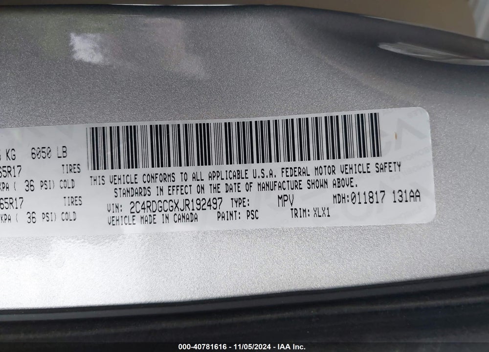 2018 DODGE GRAND CARAVAN SXT VIN: 2C4RDGCGXJR192497
